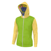 Unisex Women's Zip Up Pocket Suki Hoodie - Green Yellow Color Block Soft Loopback Jersey - Handmade in England
