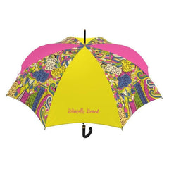 Suki English Style Umbrella - Psychedelic Paisley Pattern Color Block Rose Pink Yellow Kaleidoscope Print Retro Vibrant Boho Windproof Wind Proof