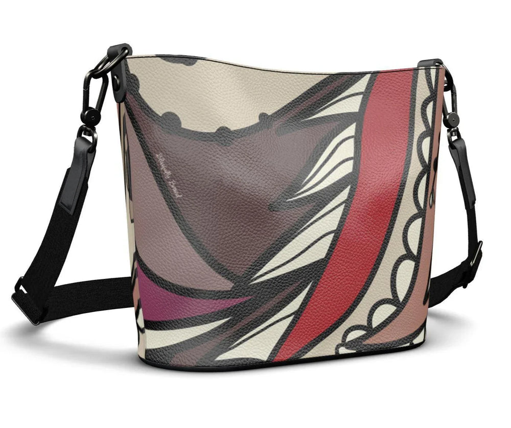 Unia Large Textured Leather Bucket Tote Bag - Abstract Floral - Blissfully Brand