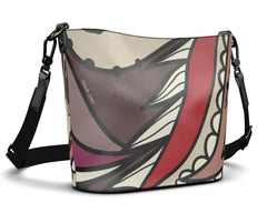 Unia Large Textured Leather Bucket Tote Bag - Abstract Floral - Blissfully Brand