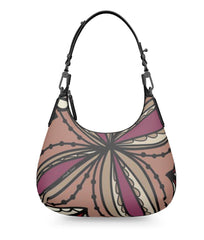 Unia Small Textured Leather Curved Shoulder Bag - Abstract Floral Print in Brown & Violet