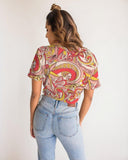 Patty Women's Twist-Front Crop Tee - Abstract Floral in Pink & Red | Blissfully Brand