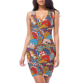 Opula Mini Bodycon Dress - Vibrant Boho Retro Paisley Floral Print Flower Power Funky Exciting Multicolor