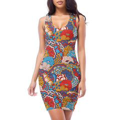 Opula Mini Bodycon Dress - Vibrant Boho Retro Paisley Floral Print Flower Power Funky Exciting Multicolor