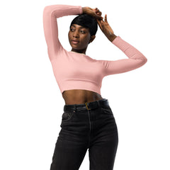 Keki Active Long Sleeve Women's Crop Top - Activewear Sports - Solid Pink - Gym - Workout - Fitted - Athleisure - Vibrant - Plus Size