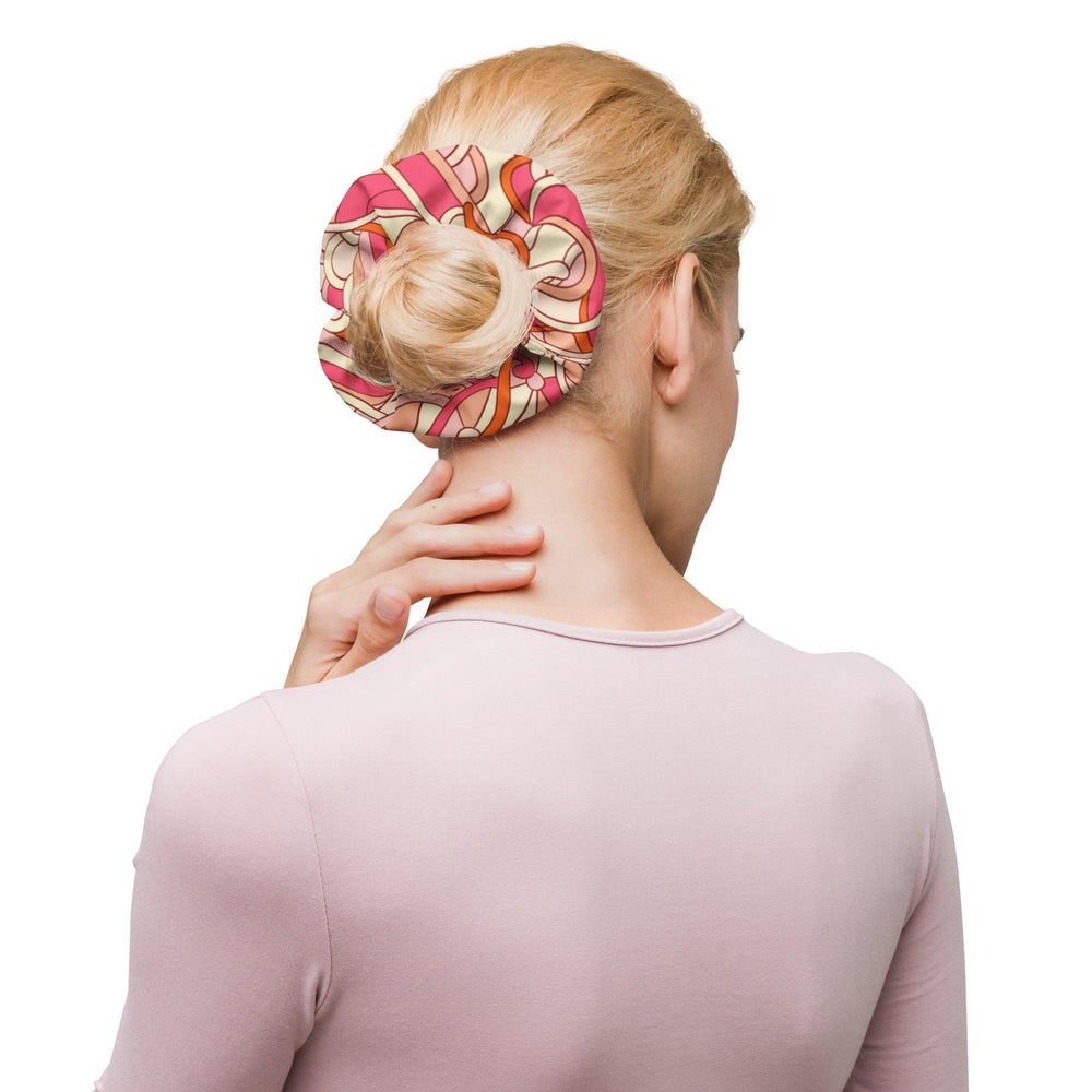 Keki Hair Bow Scrunchie - Abstract All Over Retro Print - Pink | Orange