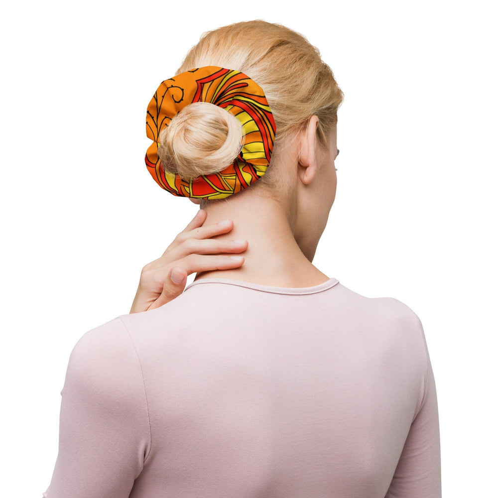 Mandra Hair Bow Scrunchie - Orange & Yellow Abstract Floral Print