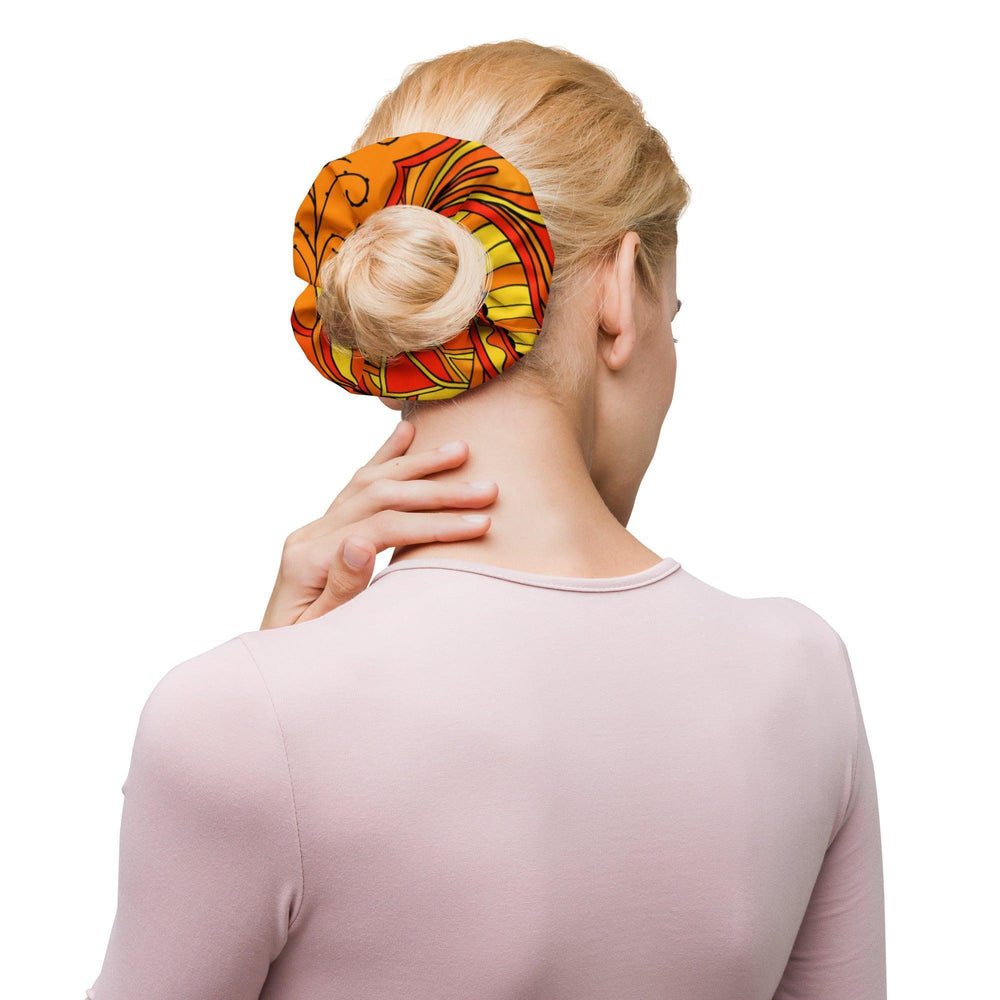 Mandra Hair Bow Scrunchie - Orange & Yellow Abstract Floral Print