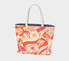 Keki Canvas Carry All Tote Bag - Retro Psychedelic Abstract Print in Pink - Orange - Cotton - Market Shopper