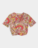 Patty Women's Twist-Front Crop Tee - Abstract Floral in Pink & Red | Blissfully Brand