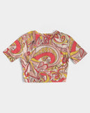 Patty Women's Twist-Front Crop Tee - Abstract Floral in Pink & Red | Blissfully Brand