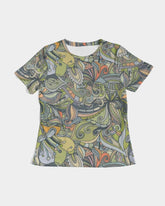 Jana Fitted Crew Neck Tee - Abstract Floral Print