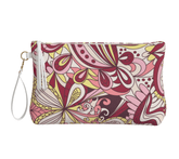 Piki Vegan Leather Wristlet Clutch Pouch - Retro Swirls Floral Print Mandala Vibrant Bold Funky Purse