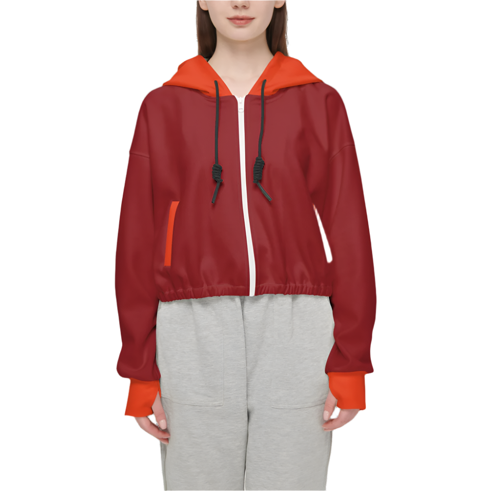 Serena Red Cropped Full-Zip Eco Groove Hoodie