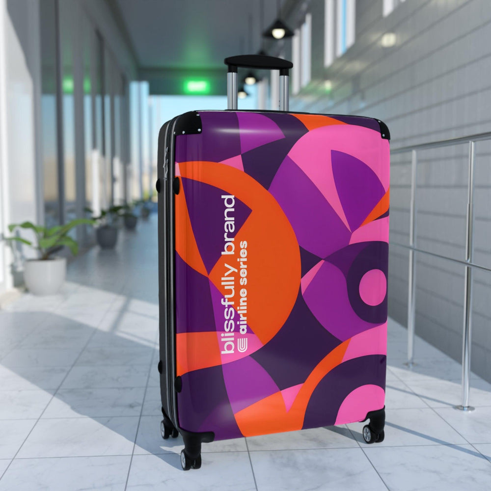 Flight 239 Tokyo Airline Series Abstract  Print Geometric Retro Swirls Funky Multicolor Check in Carry On Roller 360 Hard Shell Unique Retro Vibrant Bold Eclectic - Violet Orange Avant Garde