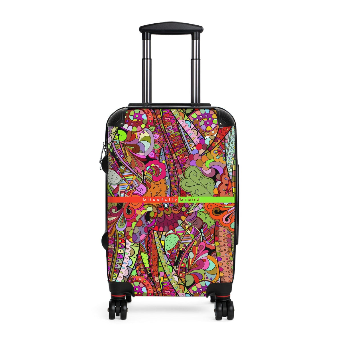 Betsu Luggage Collection - Abstract Kaleidoscope Paisley Floral Print Psychedelic Retro Swirls Funky Multicolor Check in Carry On Roller 360 Hard Shell Unique Retro Vibrant Bold