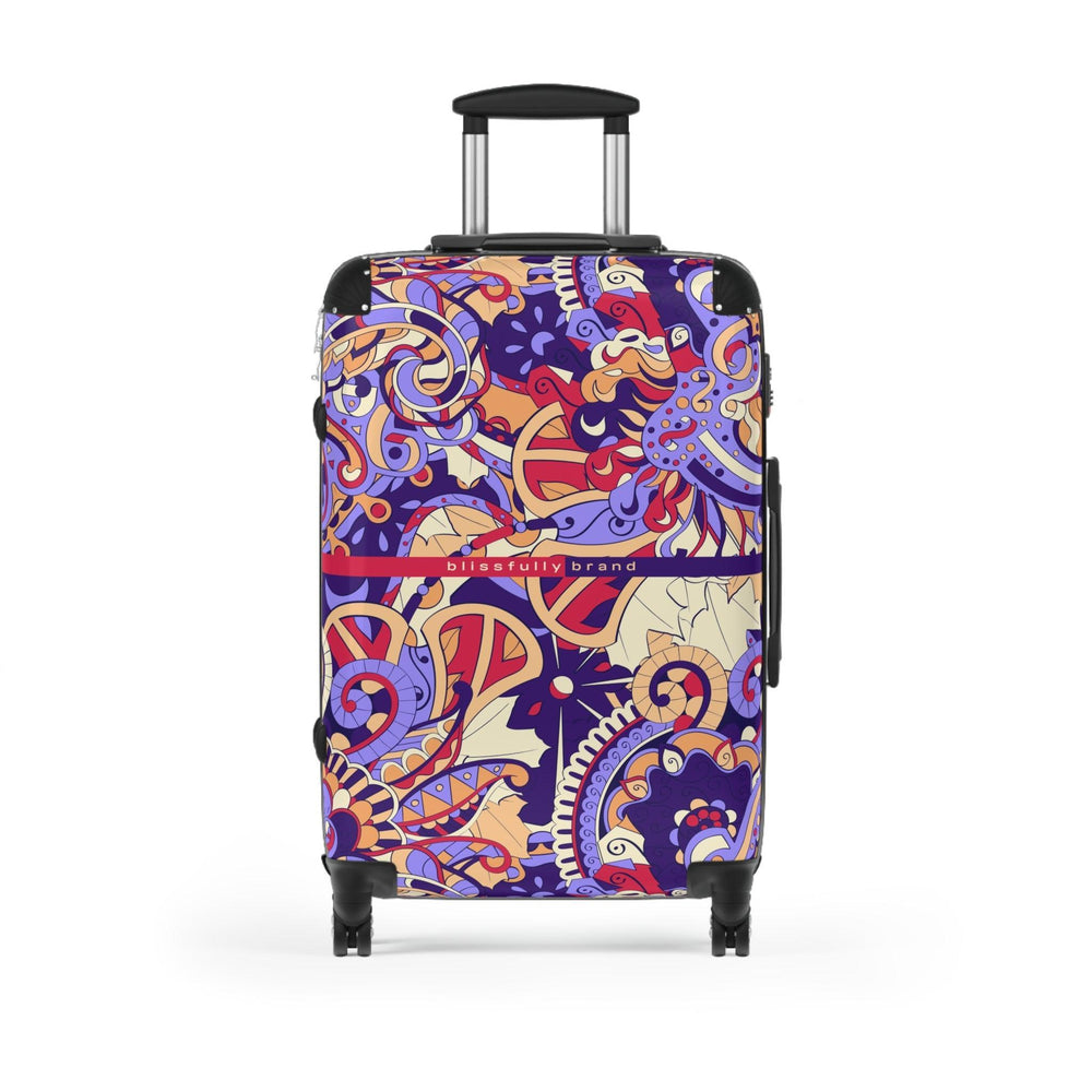 Sechie Luggage Collection - Abstract Kaleidoscope Baroque Paisley Floral Print Psychedelic Retro Swirls Funky Multicolor Check in Carry On Roller 360 Hard Shell Unique Retro Vibrant Bold Eclectic Boho Chic Blue
