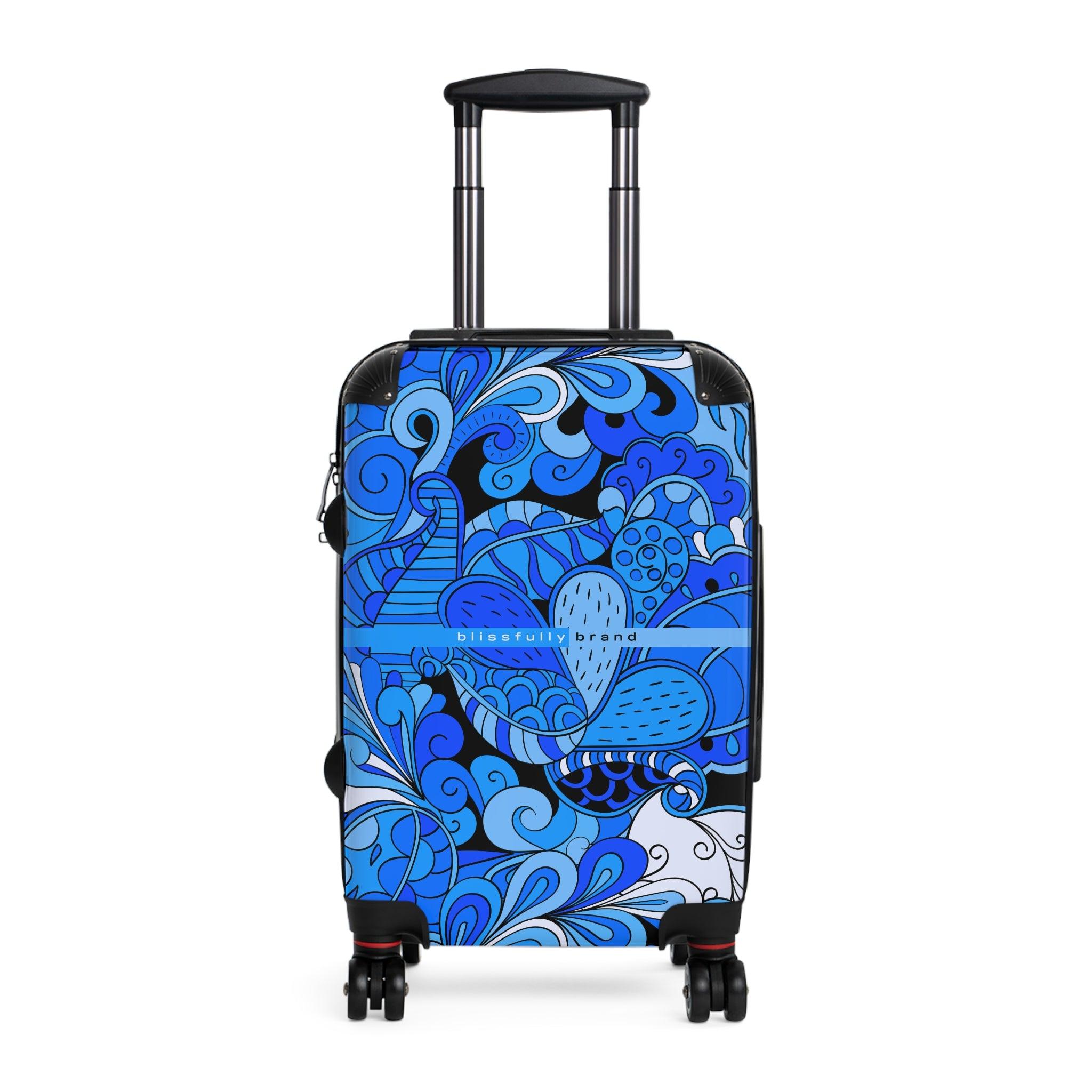 Ima Luggage Collection - Abstract Kaleidoscope Paisley Floral Print Psychedelic Retro Swirls Funky Multicolor Check in Carry On Roller 360 Hard Shell Unique Retro Vibrant Bold Blue