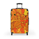Mandra Luggage Collection - Abstract Kaleidoscope Paisley Floral Print Psychedelic Retro Swirls Funky Multicolor Check in Carry On Roller 360 Hard Shell Unique Retro Vibrant Bold Eclectic Black Orange