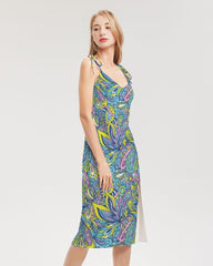 Sleeveless summer paisley dress Side slit colorful floral dress vibrant bold retro bright print midi dress Blissfully Brand