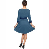 Ebisa Blue Quarter Sleeve Ruffle Waist Dress - Blissfully Brand