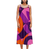 Casual Spaghetti Strap Summer Relaxed Midi Dress - Geometric Pop Art Violet Pink Orange Retro Funky Bold Blissfully Brand