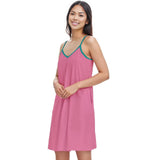 chic pink summer dress with teal straps and pockets. Perfect for casual outings and comfortable fashion. Shop the latest trendy camisole sundresses for women online