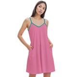 chic pink summer dress with teal straps and pockets. Perfect for casual outings and comfortable fashion. Shop the latest trendy sundresses for women camisole