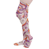 Retro Knee-high abstract patterned stockings in purple, pink, and orange for bold fashion statements