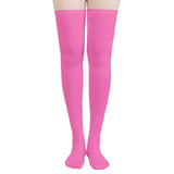 Pink thigh-high stockings, vibrant pink stockings, customizable length stockings, women's pink hosiery, fashionable pink high socks for versatile styling