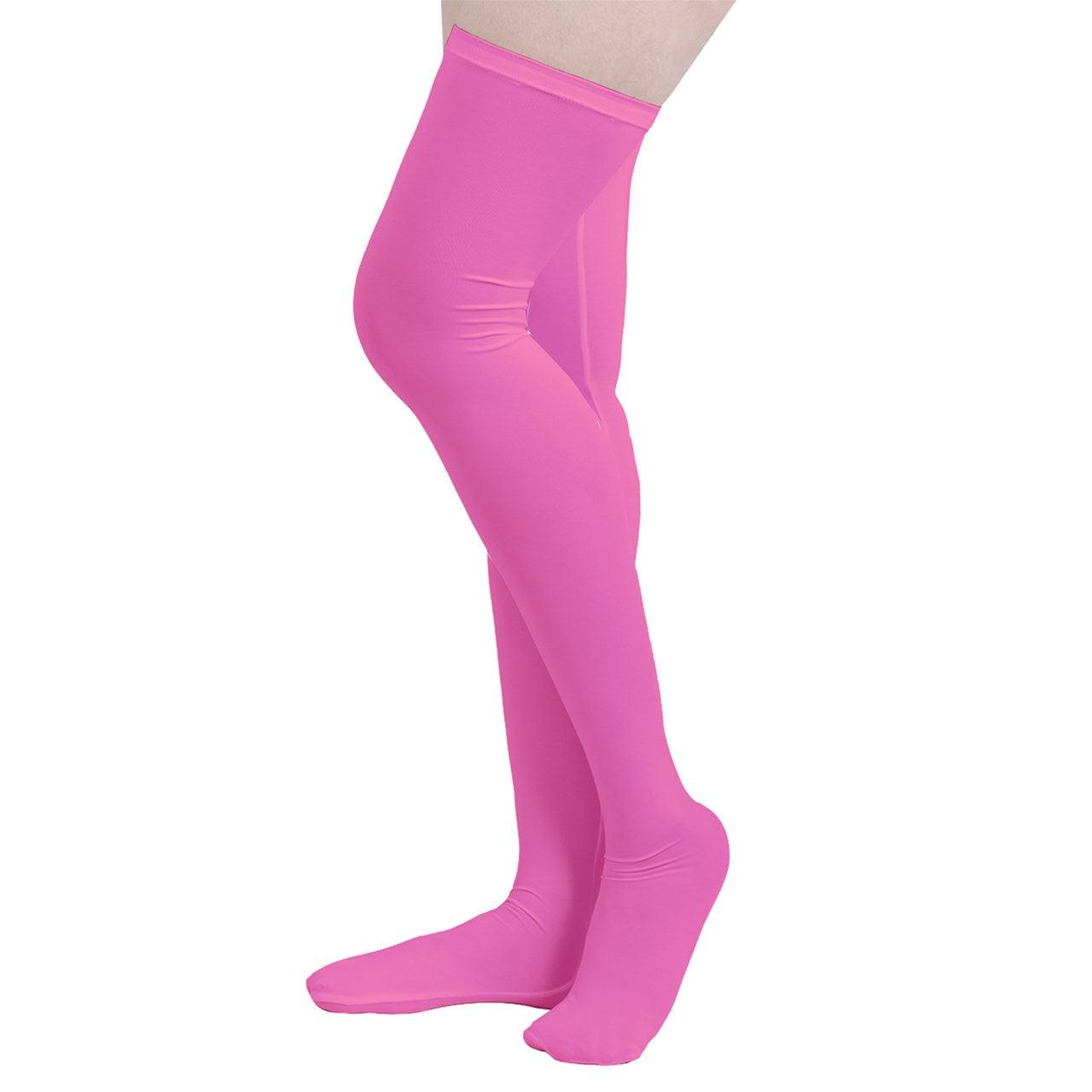 Vibrant Bold Pink thigh-high stockings, vibrant pink stockings, customizable length stockings, women's pink hosiery, fashionable pink high socks for versatile styling