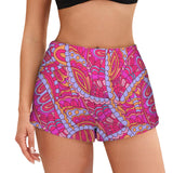 colorful flannel pajama shorts with a vibrant psychedelic pattern pink and purple - Blissfully Brand