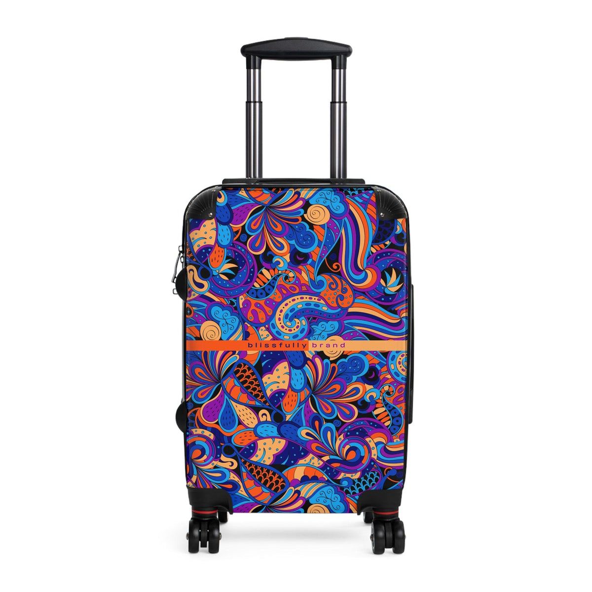 Jina Luggage Collection - Abstract Kaleidoscope Paisley Floral Print Psychedelic Retro Swirls Funky Multicolor Check in Carry On Roller 360 Hard Shell Unique Retro Vibrant Bold Blue Orange