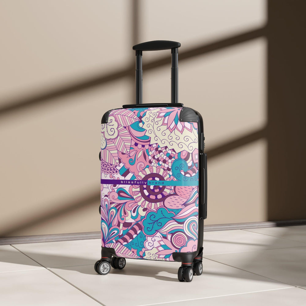 Antina Luggage Collection - Abstract Kaleidoscope Paisley Floral Print Psychedelic Retro Violet Pink Swirls Funky Multicolor Check in Carry On Roller 360 Hard Shell Unique Retro