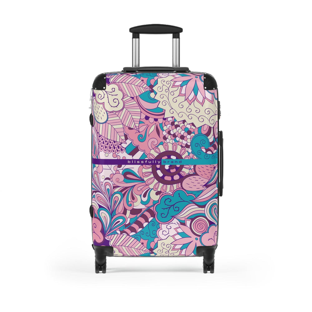 Antina Luggage Collection - Abstract Kaleidoscope Paisley Floral Print Psychedelic Retro Violet Pink Swirls Funky Multicolor Check in Carry On Roller 360 Hard Shell Unique Retro
