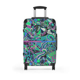Nela Luggage Collection - Abstract Kaleidoscope Paisley Floral Print Psychedelic Retro Swirls Funky Multicolor Check in Carry On Roller 360 Hard Shell Unique Retro Vibrant Bold Eclectic Boho Chic Blue Green