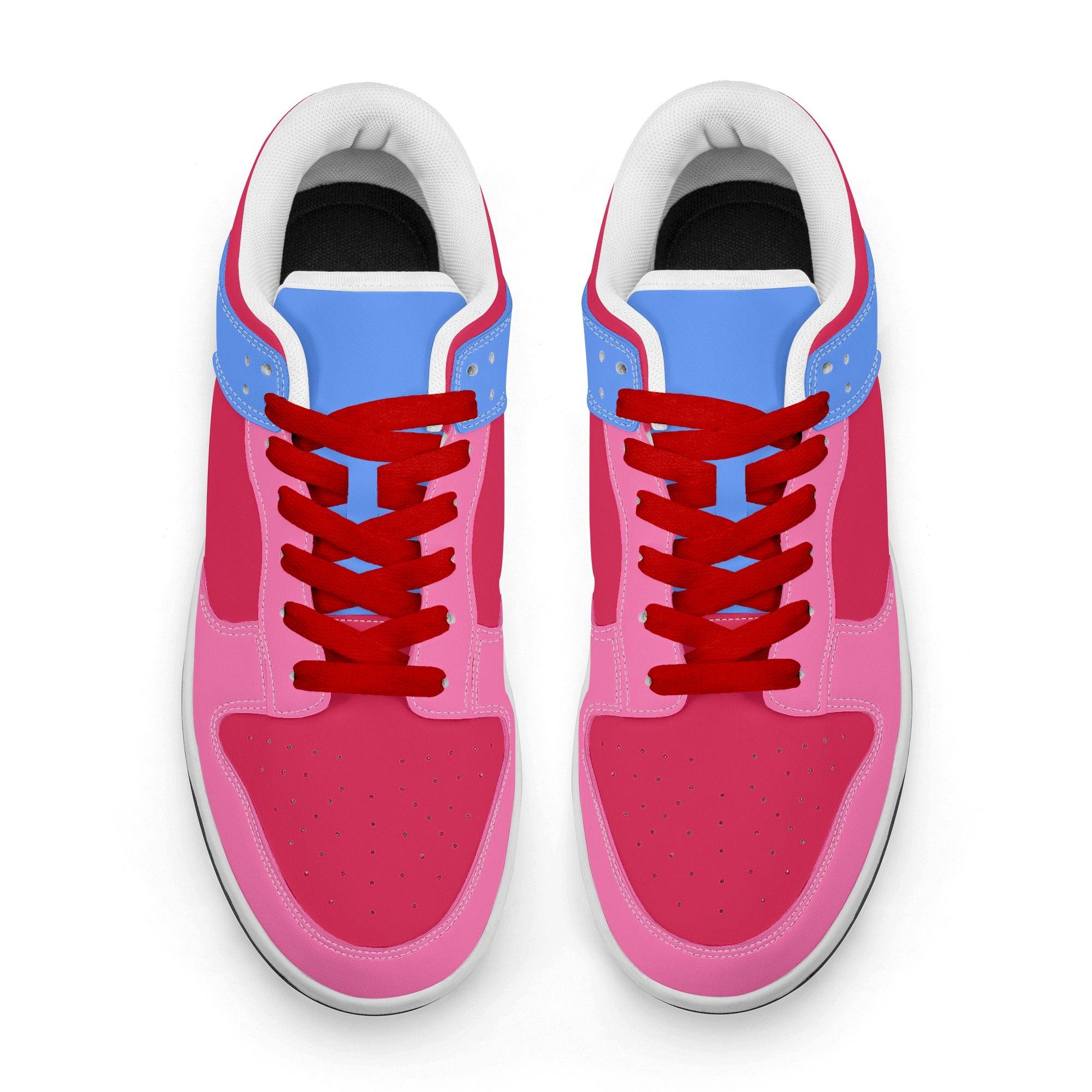 Sechia Tri-color Low Top Sneakers - Pink Red Blue Women's Red Laces Candy Retro Bold Vibrant Color Block Vibrant Coordinate