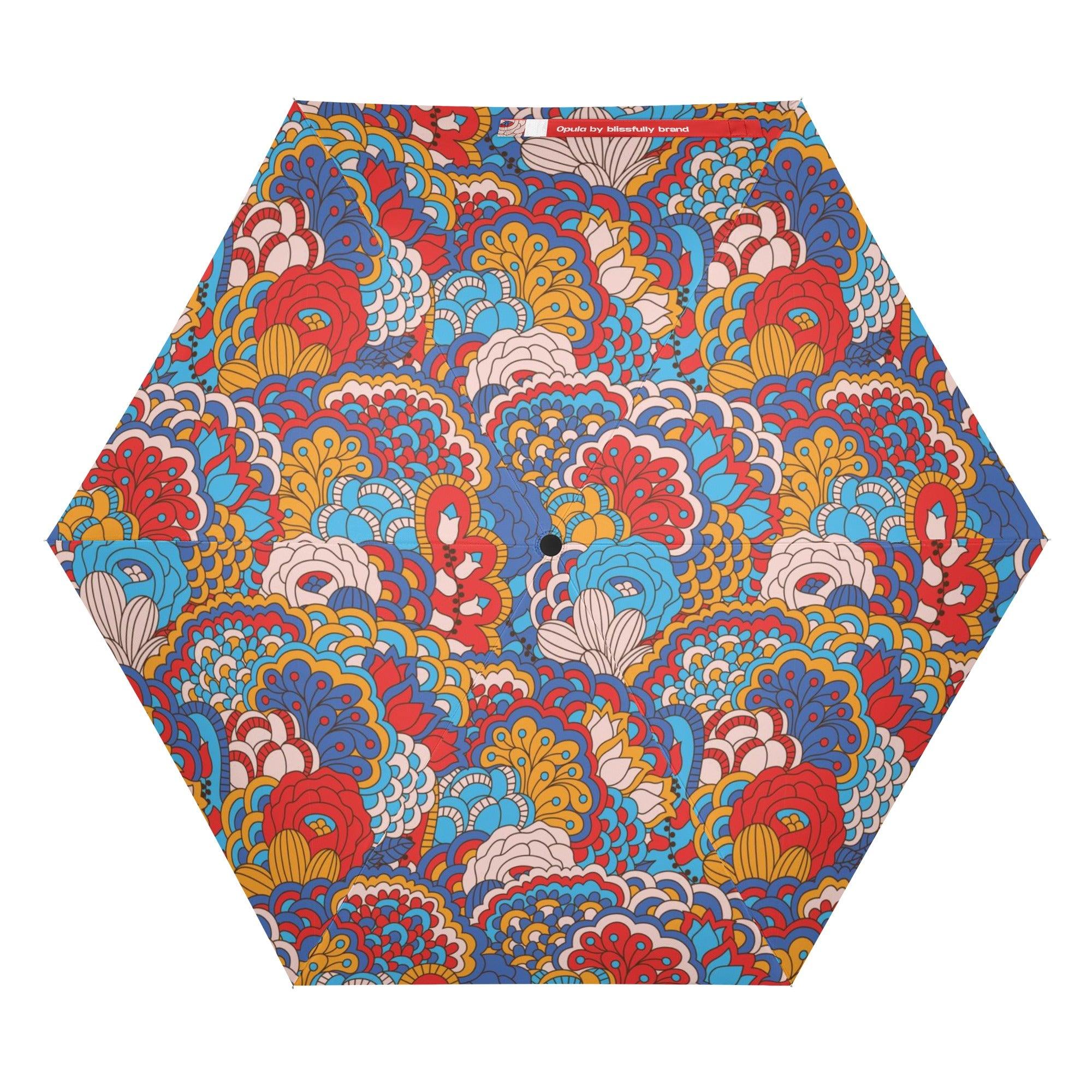 Opula Auto Open & Close Umbrella - Retro Flower Power Compact Vibrant Women's Bold Funky Paisley Floral Multicolor