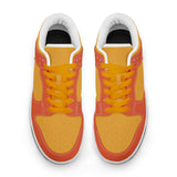 Inela Two-color Low Top Sneakers - Yellow Orange Women's Retro Faux Leather Color Block Funky Bold Vibrant Multi-color