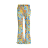 Pinsa Flare Zip Leggings Pants - Flower Power Bell Bottoms Zipper Belt Loop Floral Paisley Blue Yellow Orange Retro Funky Bold