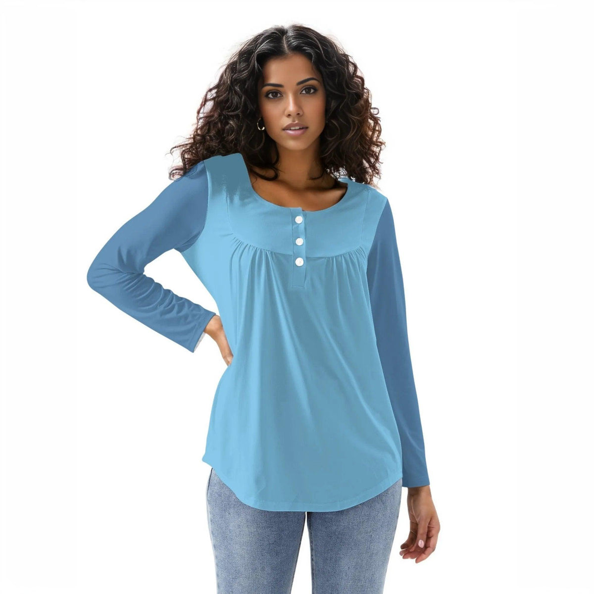 Pinsa Blue Babydoll Long Sleeve Top - Blissfully Brand