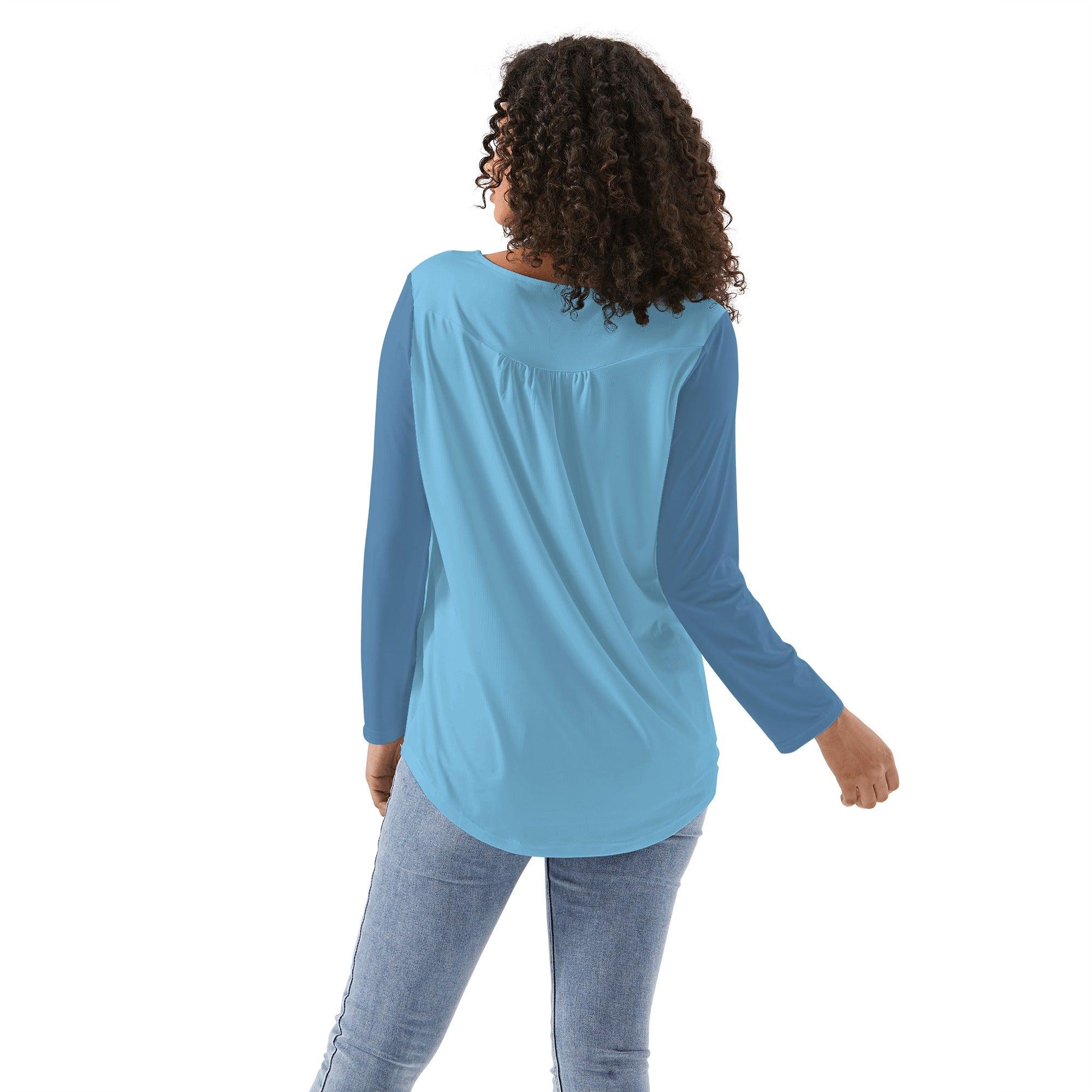 Pinsa Blue Babydoll Long Sleeve Top - Blissfully Brand