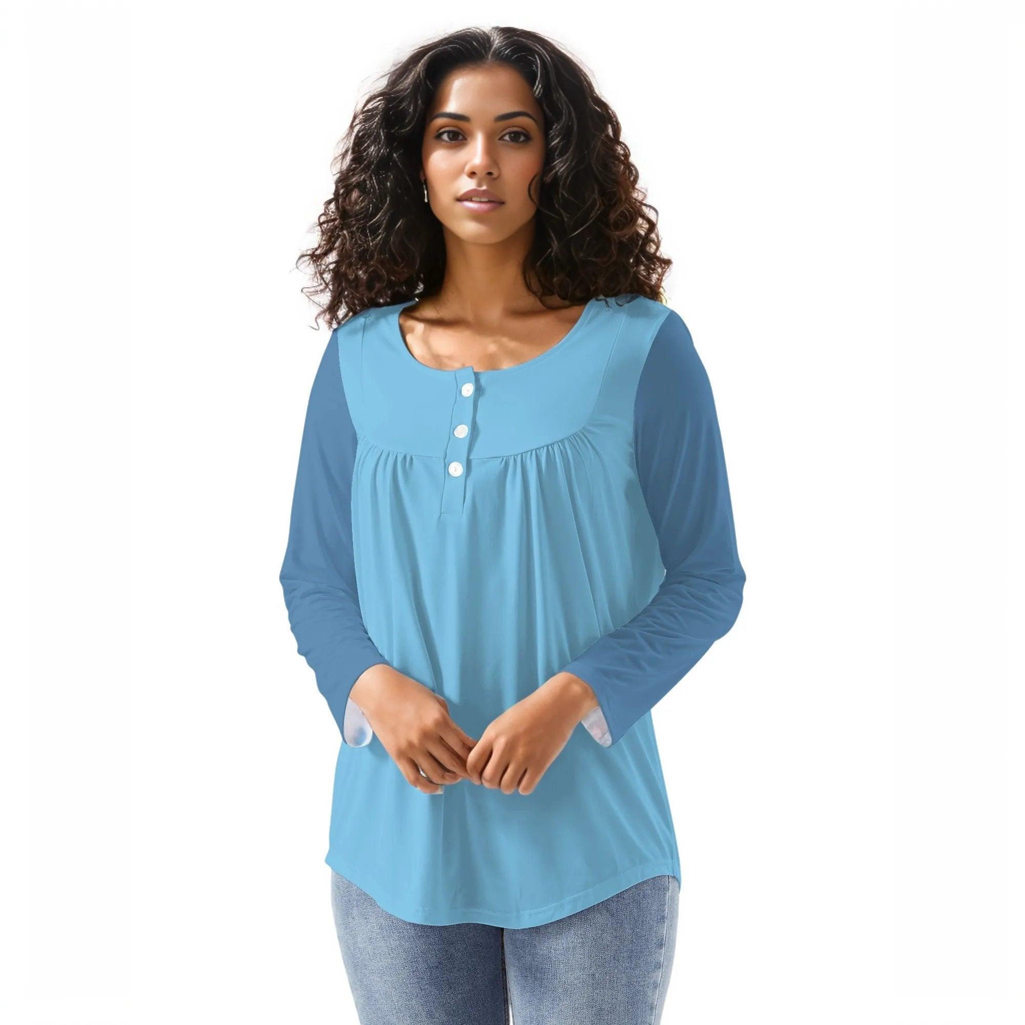 Pinsa Blue Babydoll Long Sleeve Top - Blissfully Brand