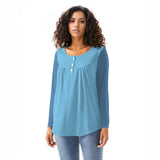 Pinsa Blue Babydoll Long Sleeve Top - Blissfully Brand