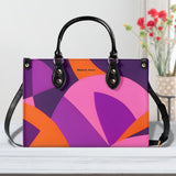 Airline Series 239 Box Satchel - Abstract Geometric Violet Pink Orange Mod Retro Bold Vibrant Funky Black Faux Leather Vegan Handbag Shoulder Bag Blissfully Brand