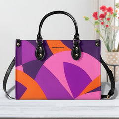 Airline Series 239 Box Satchel - Abstract Geometric Violet Pink Orange Mod Retro Bold Vibrant Funky Black Faux Leather Vegan Handbag Shoulder Bag Blissfully Brand