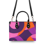 Airline Series 239 Box Satchel - Abstract Geometric Violet Pink Orange Mod Retro Bold Vibrant Funky Black Faux Leather Vegan Handbag Shoulder Bag Blissfully Brand