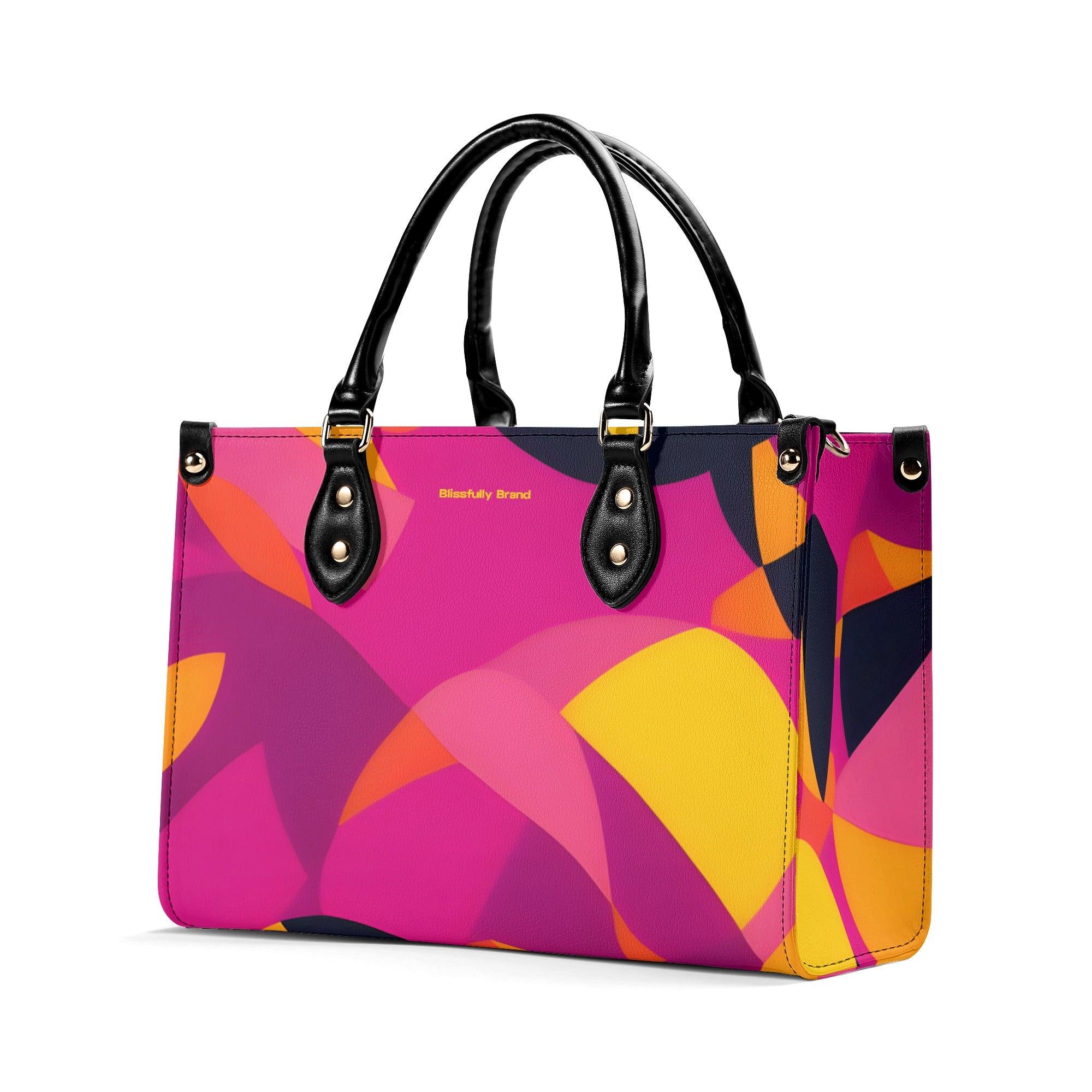 Airline Series 929 Box Satchel Handbag - Abstract Print Mod Retro Vibrant Small Medium Large Shoulder Bag Black Pink Yellow Orange Multicolor