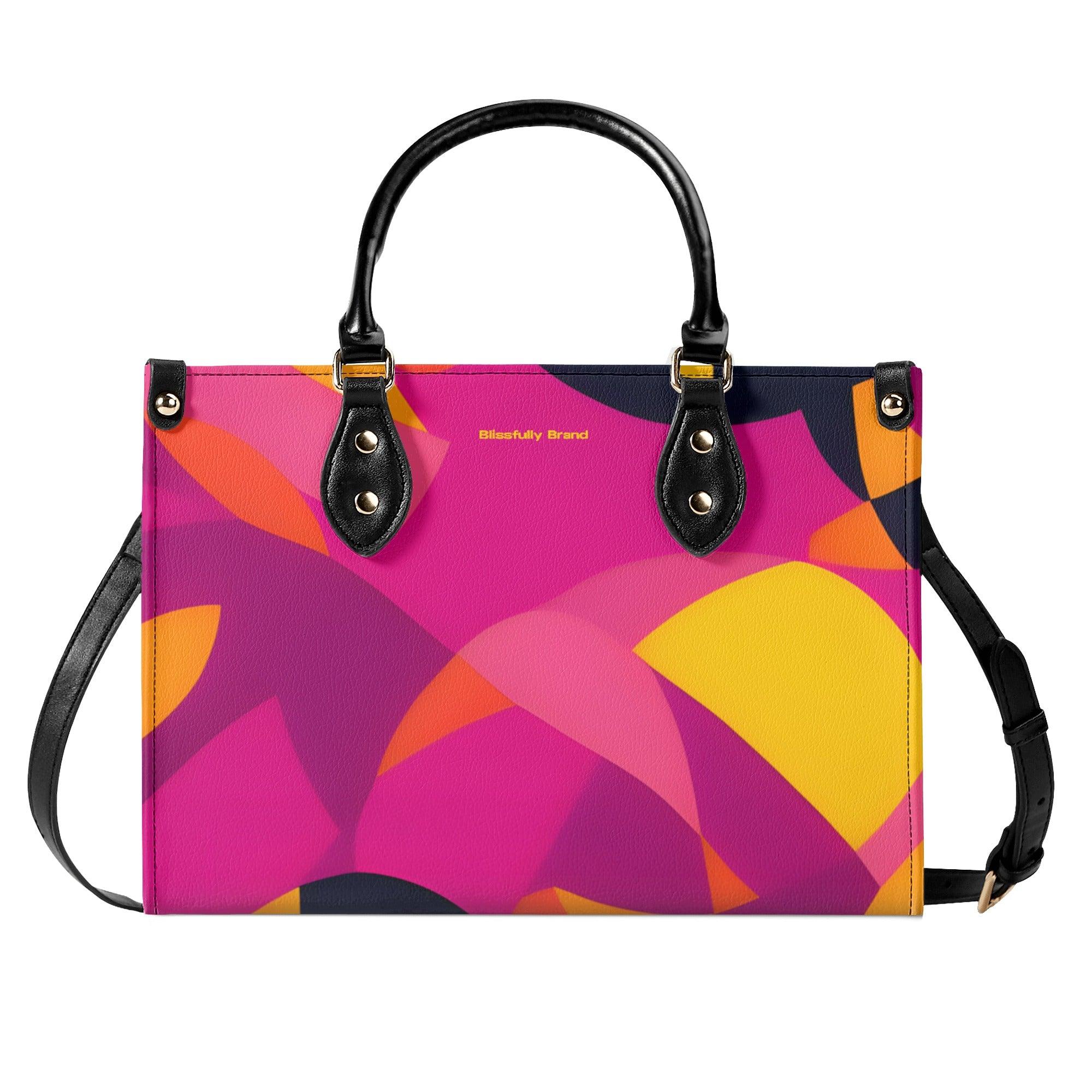 Airline Series 929 Box Satchel Handbag - Abstract Print Mod Retro Vibrant Small Medium Large Shoulder Bag Black Pink Yellow Orange Multicolor Munich Psychedelic 70's pop art Geometric