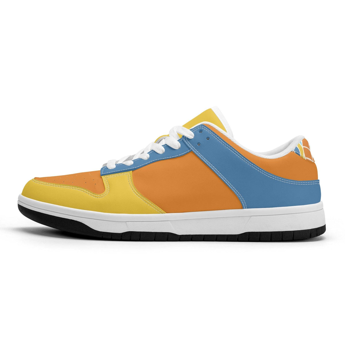 Pinsa Tri-Color Women's Low Top Skate Sneakers - Blue Orange Yellow Retro Color Block Vegan Leather Laces Bold Vibrant Multicolor